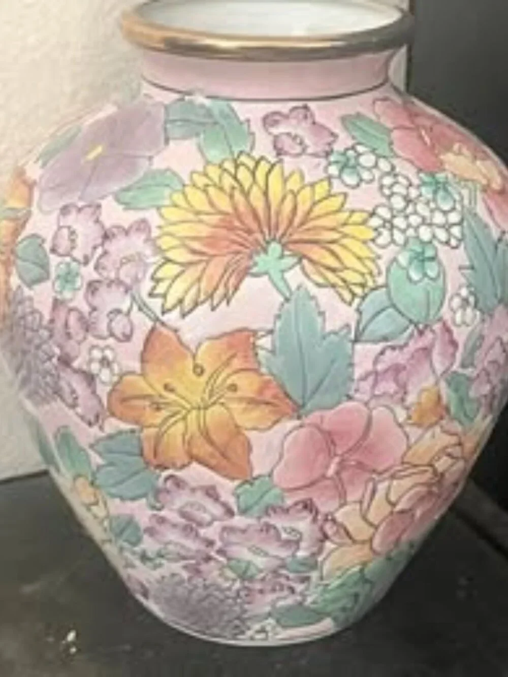 Vintage Chinoiserie Pink Chinoiserie Porcelain Vase with Embossed Floral Design